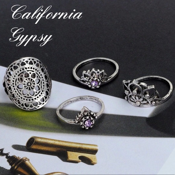 4 piece Boho festival Gypsy lotus midi ring - Picture 3 of 6
